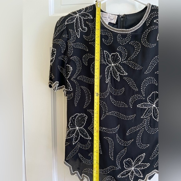 Laurence Kazar Vintage Silk Asymmetrical Beaded Black White Women’s S P Top - Picture 14 of 15